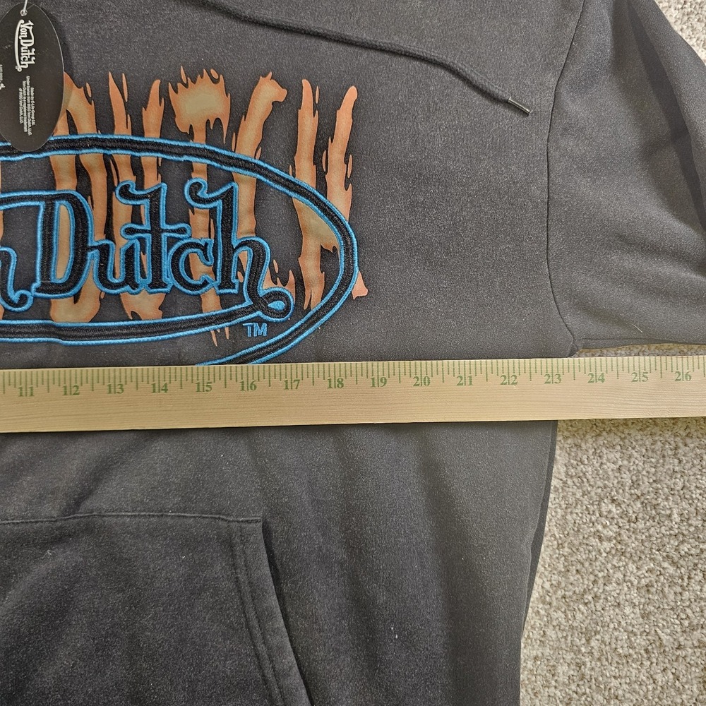 NWT Von Dutch Moto Flame Hoodie Dark Gray Graphic Logo Pullover Sz Med A6 - Picture 4 of 11